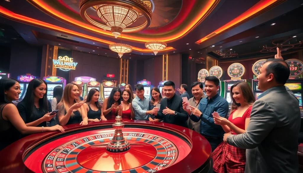 Experience the thrill of gaming at https://www.vvjl8.com/ with energetic players at roulette and tables covered with chips.